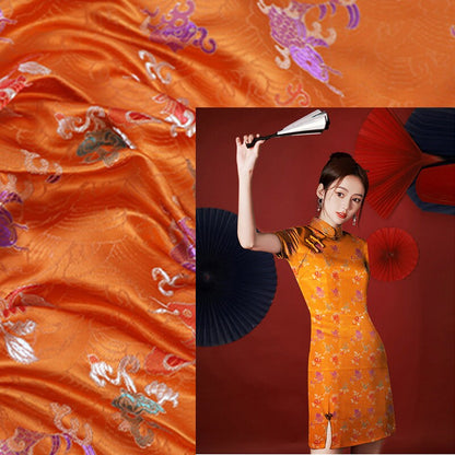 Tissu brocart bleu sarcelle : robe jacquard mongole chinoise en rayonne, 75 cm de large