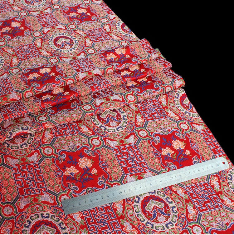 Embroidered Thangka Fabric: Red Tibetan Robe Mount, Upholstery & Costume Fabric