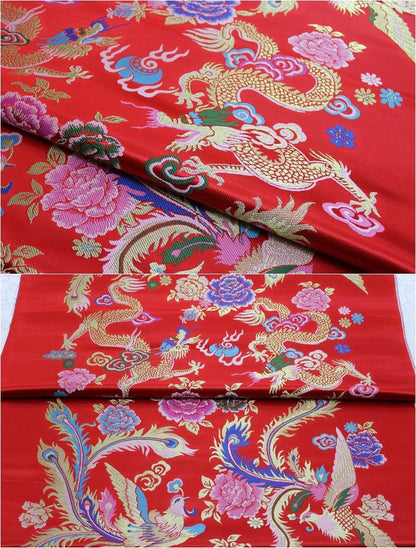 Red Phoenix Brocade Fabric: Chinese Jacquard Satin, Home Decor