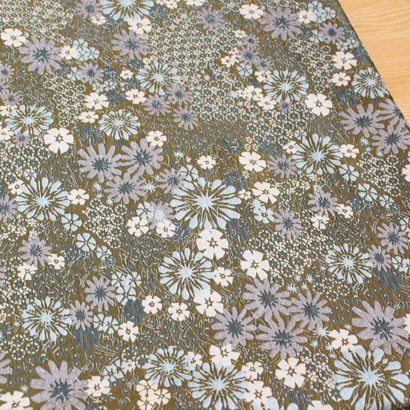 Floral Jacquard Woven Fabric: Olive Green Reversible Upholstery, 54"W