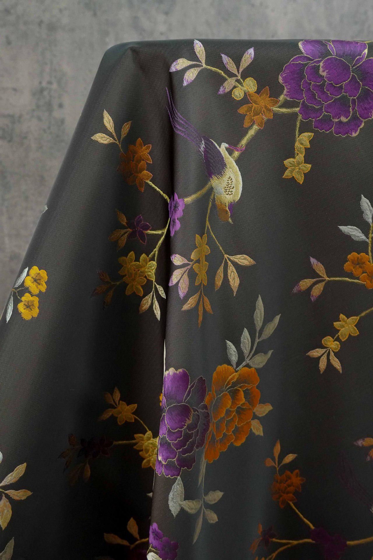 Gold Thread Jacquard Fabric: White Deer Embossed Weave, 64" Wide