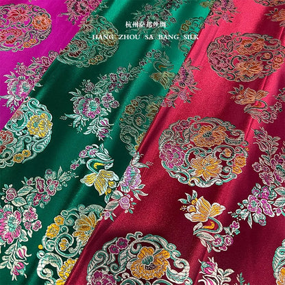 Tissu brocart de soie à motifs floraux : Qipao Cheongsam chinois multicolore, 75 cm de large