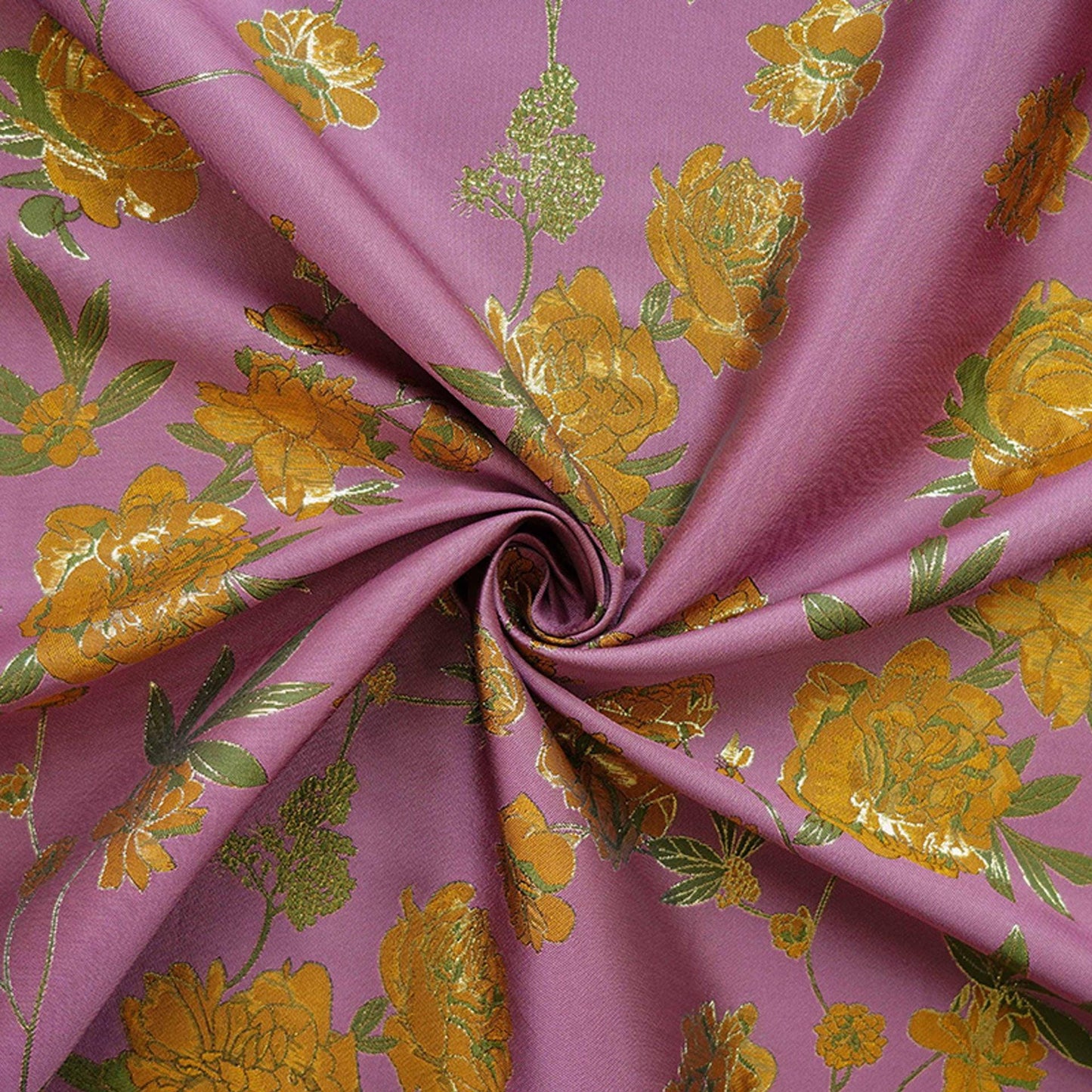Gold Thread Purple Jacquard Fabric: Peony Pattern, 59" Wide