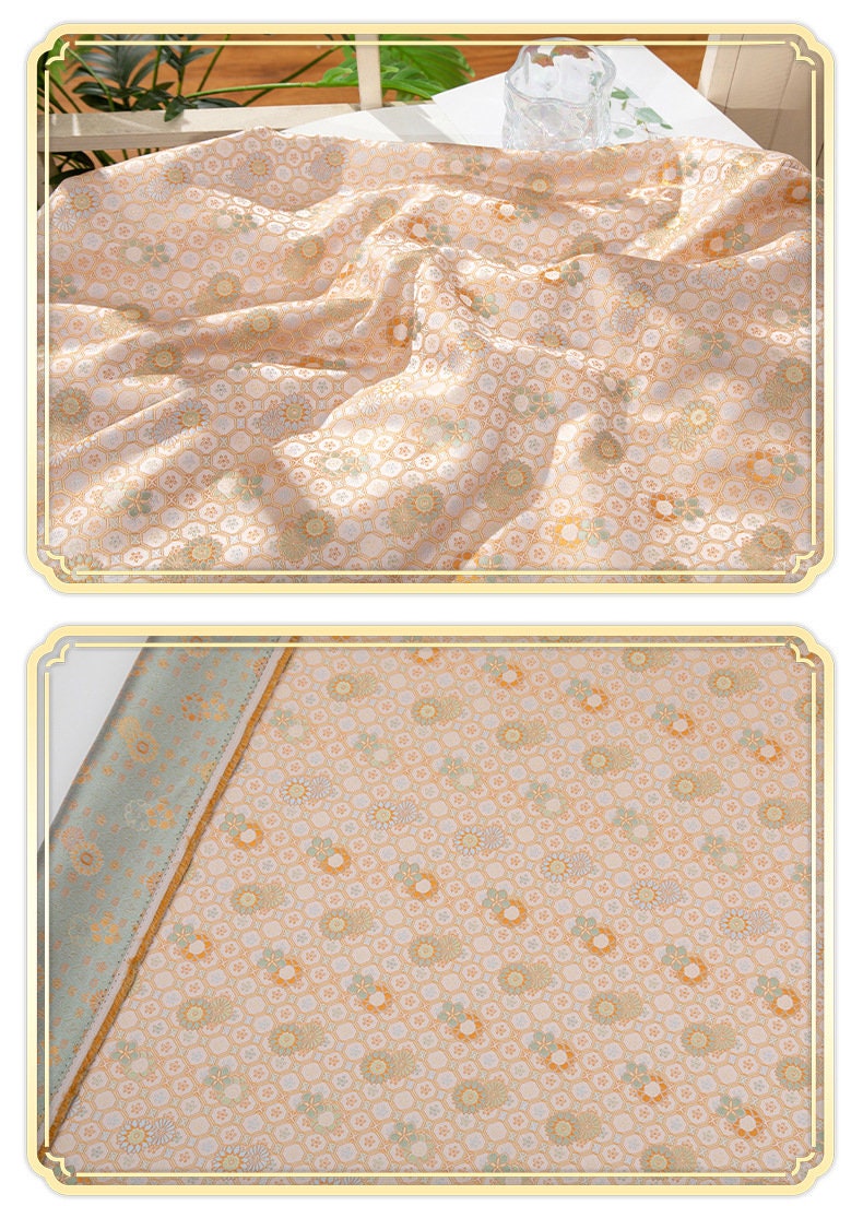 59"W Silk Brocade Fabric: Floral Sewing Material