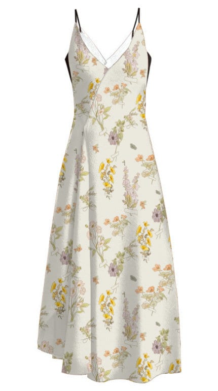 Floral Satin Fabric: Beige Soft Printed Polyester Spandex Blend, 59" Wide