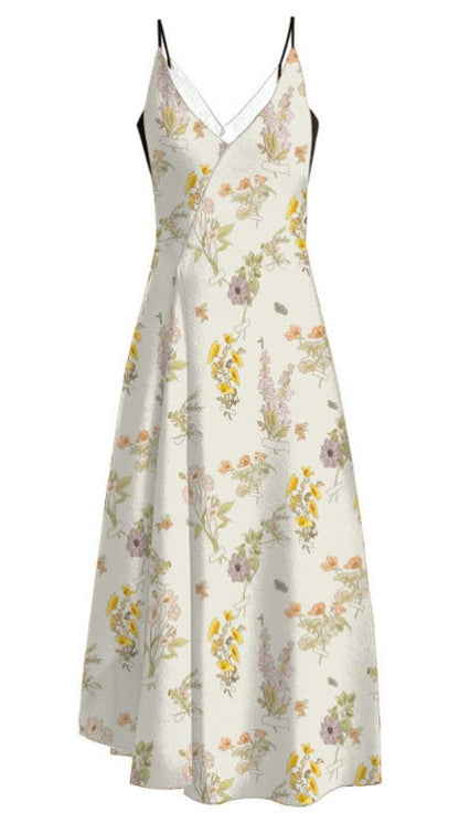 Floral Satin Fabric: Beige Soft Printed Polyester Spandex Blend, 59" Wide