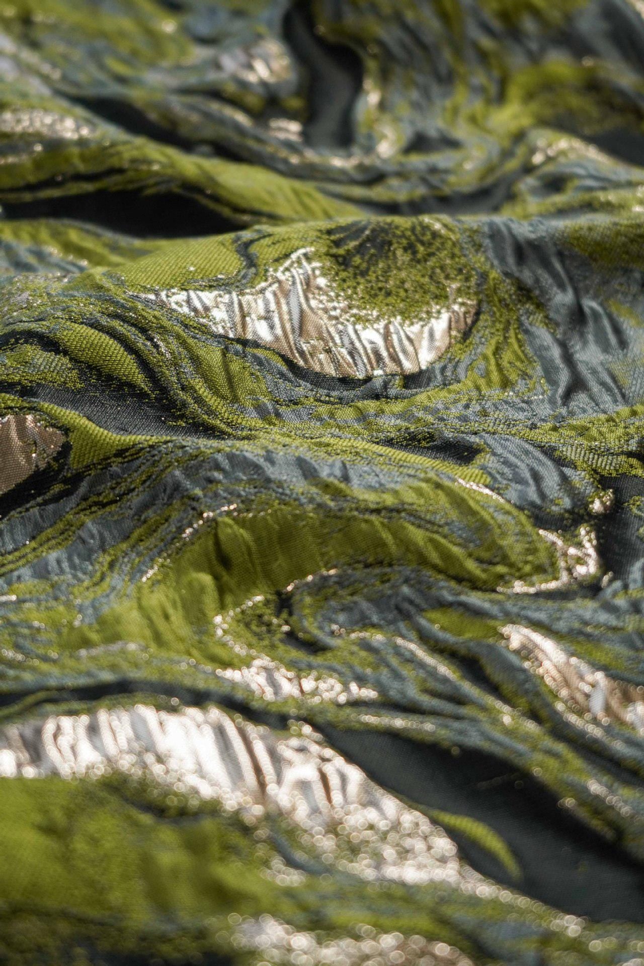 Gold Thread Jacquard Fabric: Green 3D Designer Upholstery, Costume & Sewing - 54"W