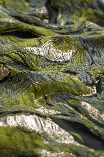 Gold Thread Jacquard Fabric: Green 3D Designer Upholstery, Costume & Sewing - 54"W