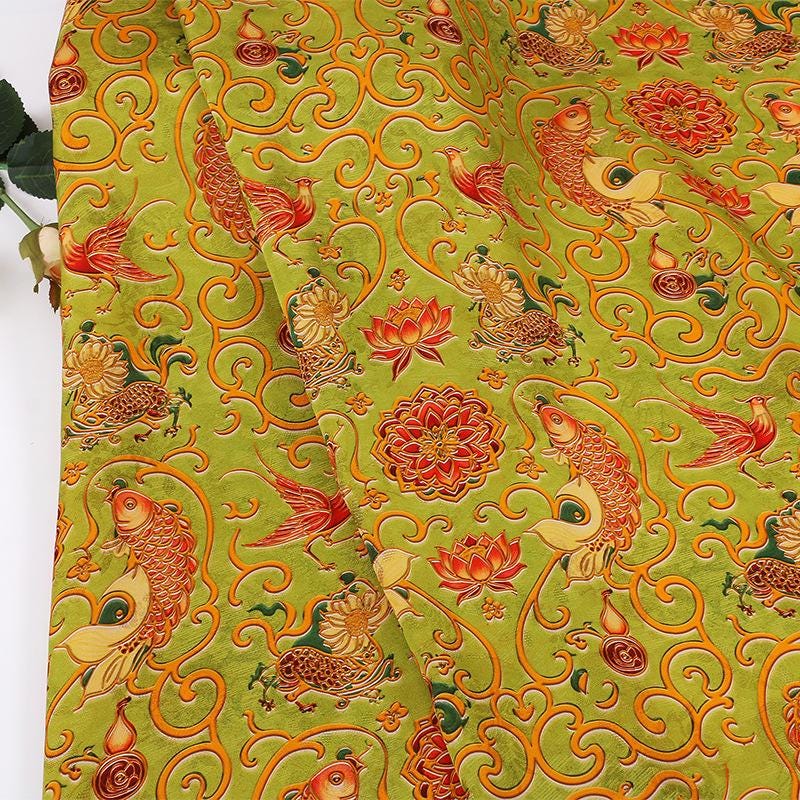 Phoenix and Koi Fabric: Luxury Printed Rayon Tea Silk (59" Wide)