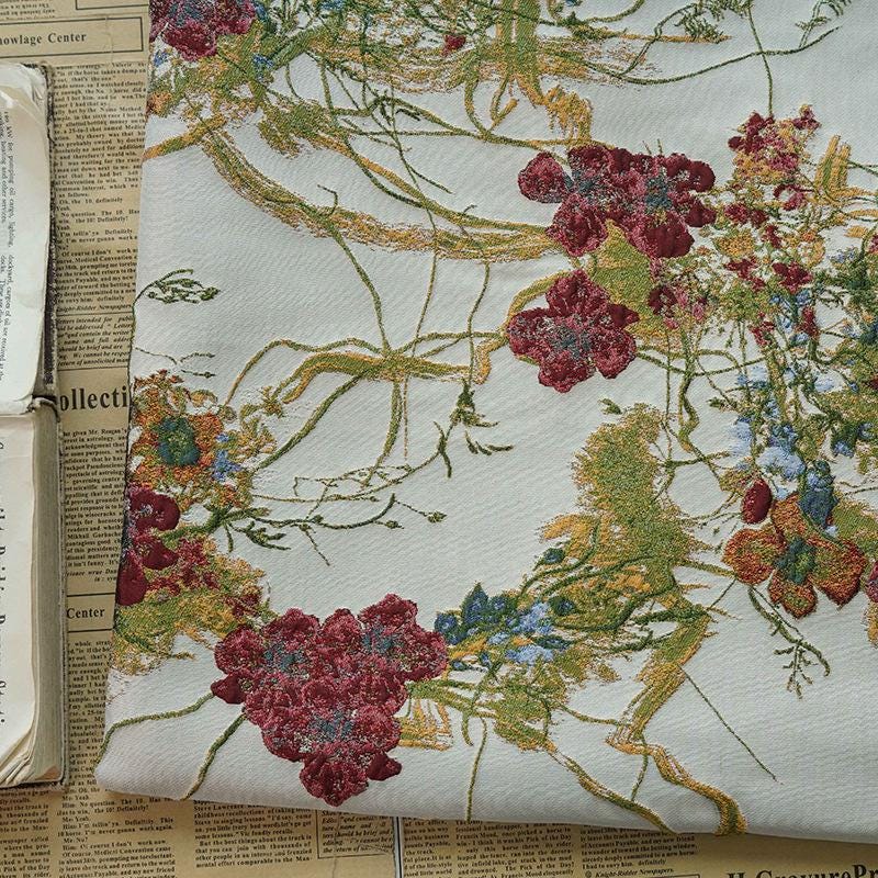 Vine Flower Jacquard Fabric: 3D Oil Painting Texture, 58" Wide