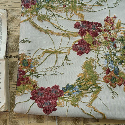 Vine Flower Jacquard Fabric: 3D Oil Painting Texture, 58" Wide