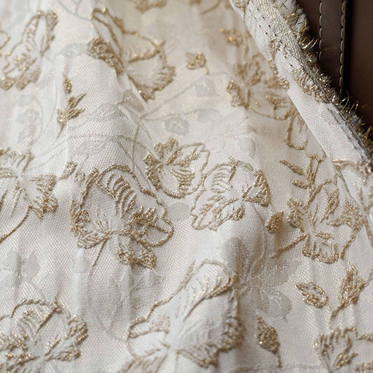 Tissu jacquard à motif floral en relief et fil doré - Brocart texturé de luxe pour ameublement, robes, patchwork, décoration intérieure - Large
