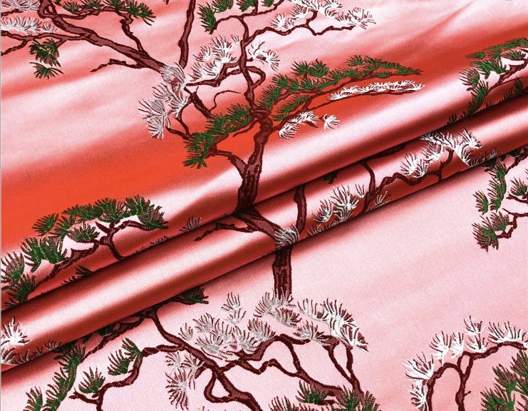 Pine Tree Silk Brocade Fabric: 59" Wide Upholstery & Sewing