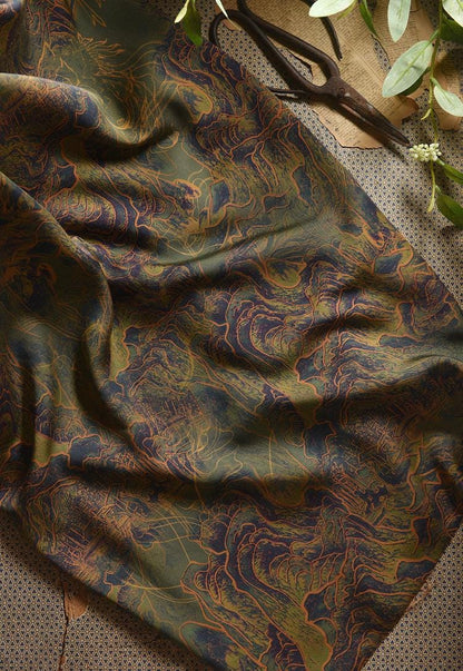 Mountains Ink Painting Cotton Fabric: Drapery, Upholstery, Costume - 55"W
