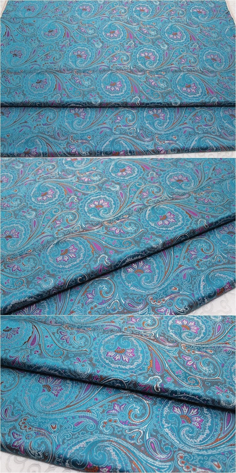 Silk Brocade Damask Fabric: Paisley Phoenix Tail Pattern, 29.5" Wide