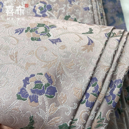 Tissu brocart floral rose et violet : 59 pouces, style zen, pour ameublement