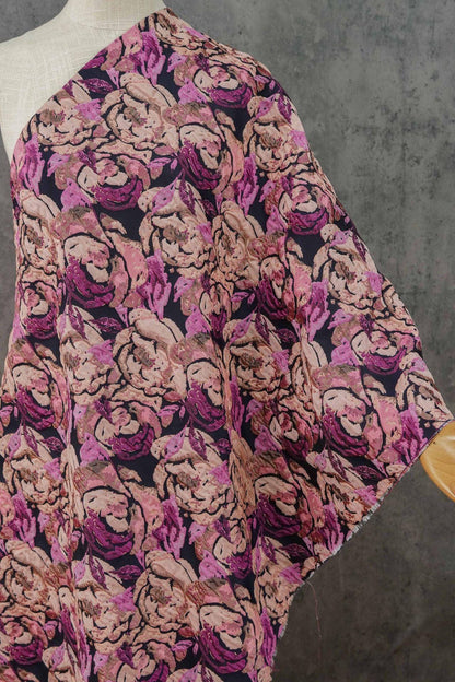 Embossed Rose Jacquard Fabric: Pink Purple Floral Brocade (60" Wide)