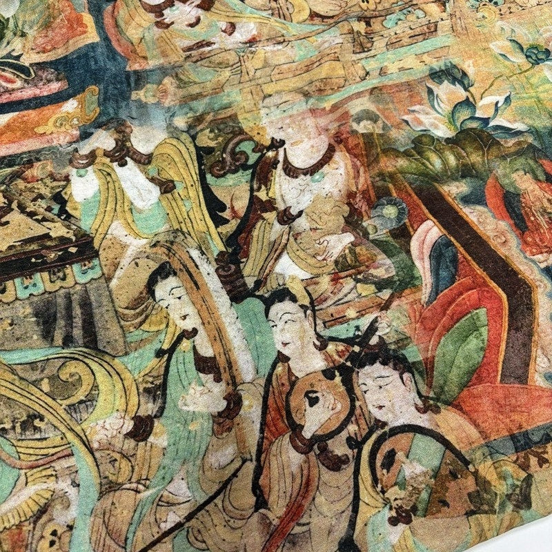 Dunhuang Fresco Buddha Fabric: Asian Chinese Style Tencel (55"W)