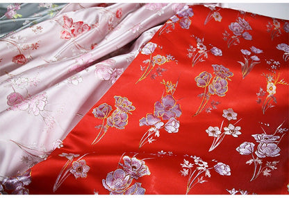 Floral Jacquard Silk Brocade Fabric - Pink Flower Damask (57"W)
