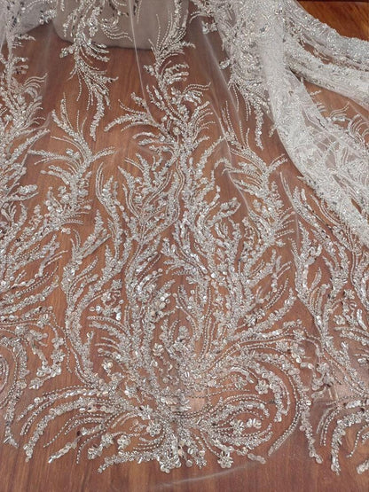 Beaded Silver Sequin Lace Fabric: Bridal Wedding Veil, DIY Accessory
