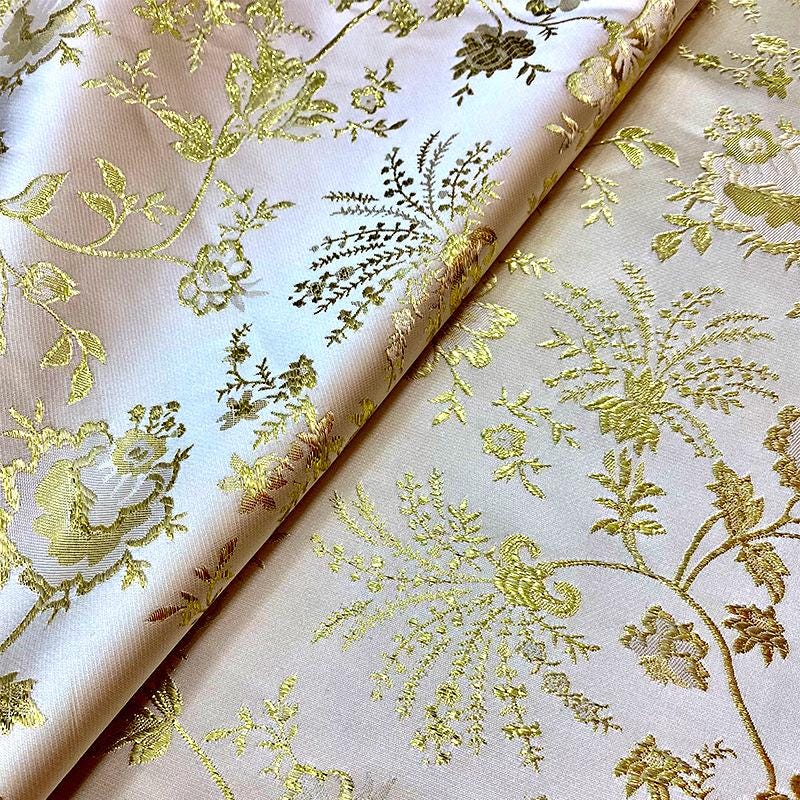 Gold Thread Jacquard Fabric: 3D Embossed Floral Woven Upholstery, Costume, Decor (59"W, By The Meter)
