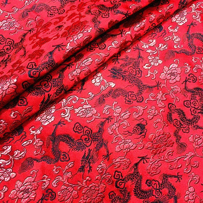 Dragon & Flower Brocade Fabric: Multi-Color Rayon, 59" Wide