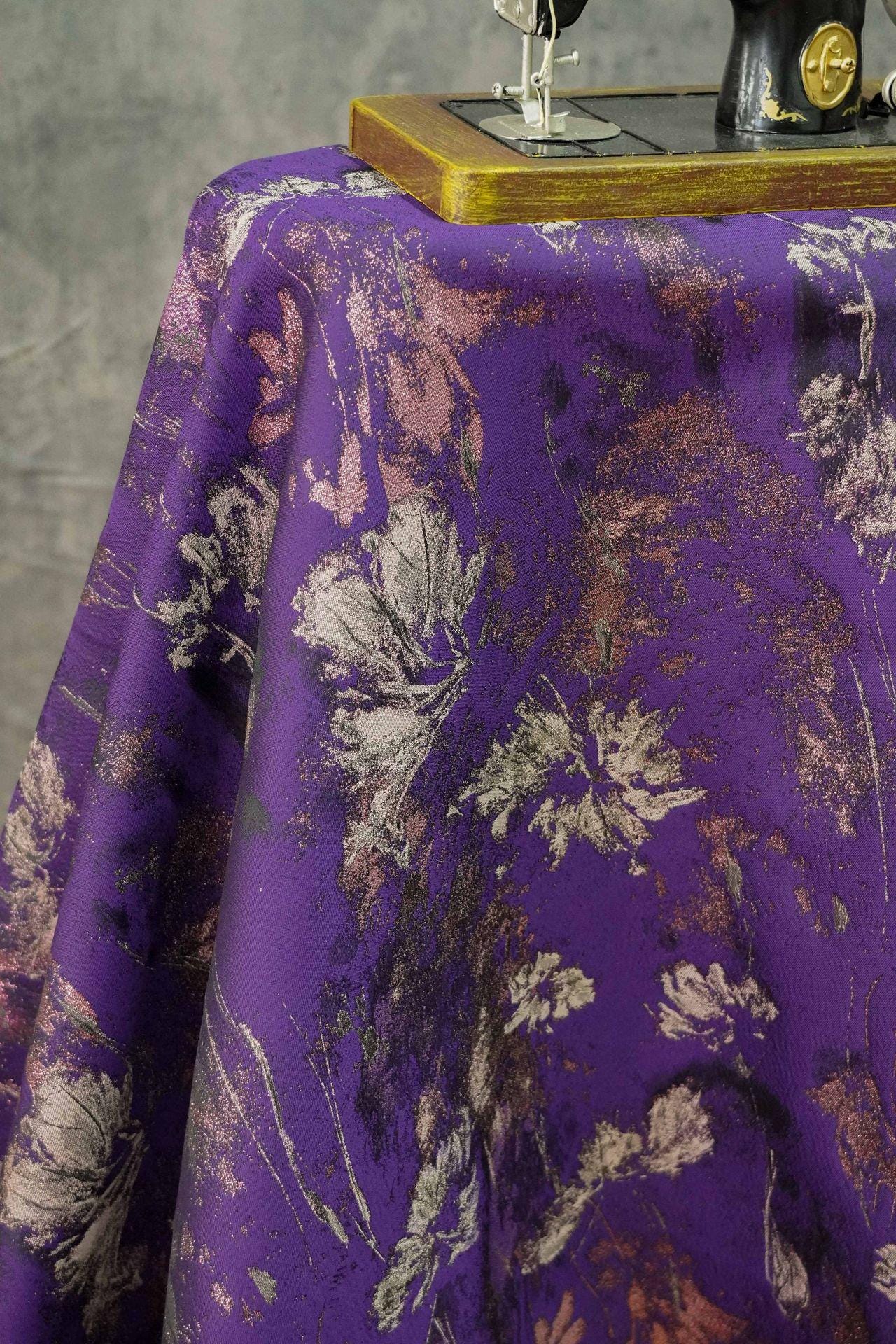 Purple Gold 3D Jacquard Fabric: Embossed Woven Upholstery, Sewing DIY - 65"W