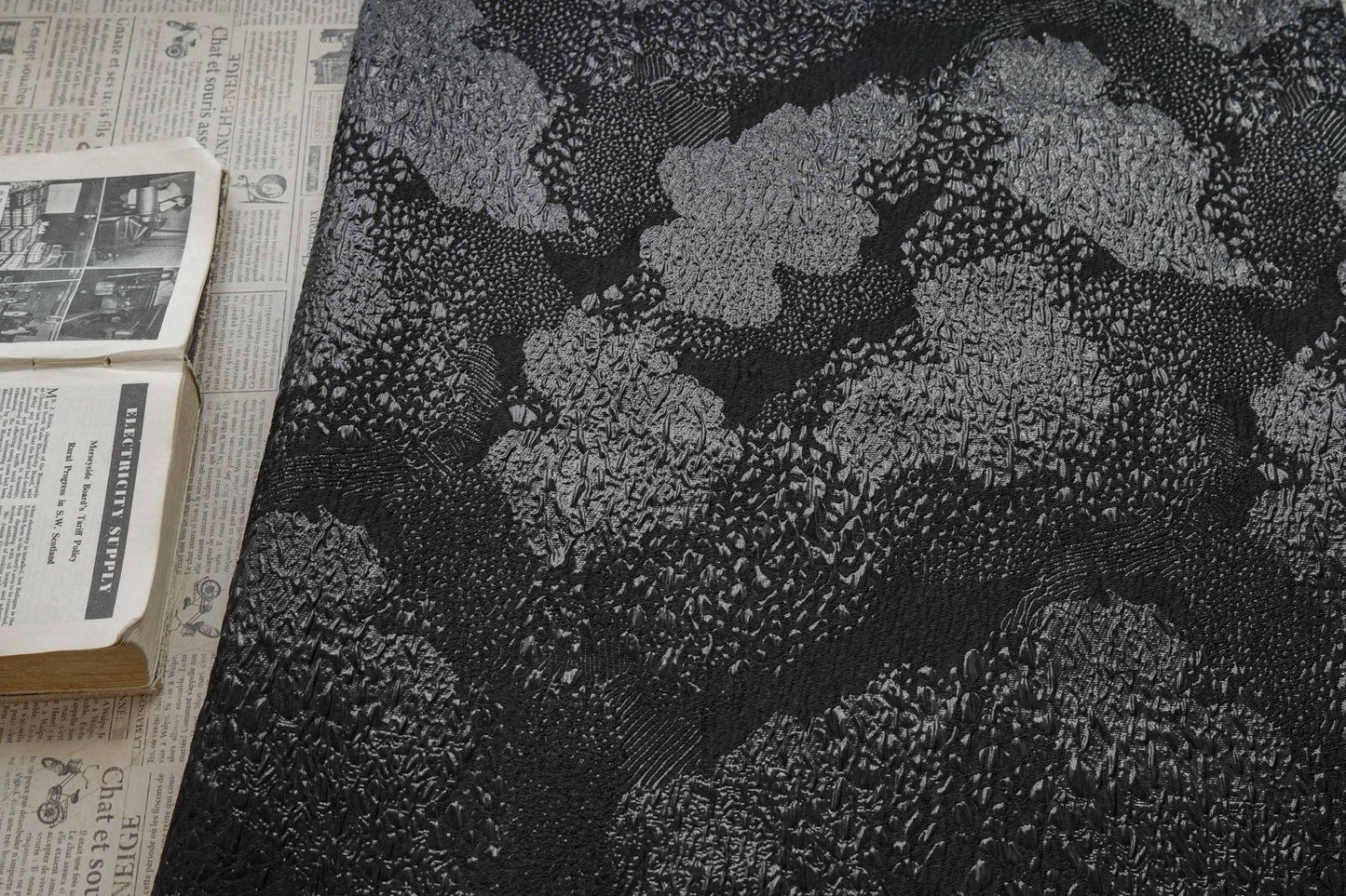 Black & Gold Jacquard Fabric: 3D Texture Upholstery, Prom Dress Sewing, 54" Wide