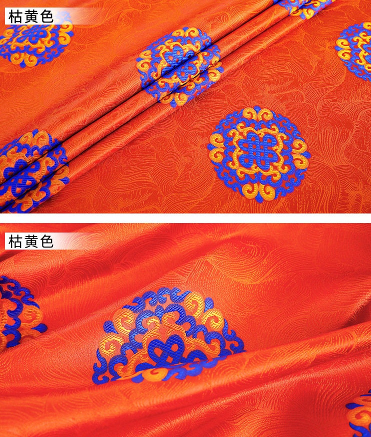 Auspicious Chinese Lucky Knot Brocade Fabric: Silk Satin Robe & Hanfu Material