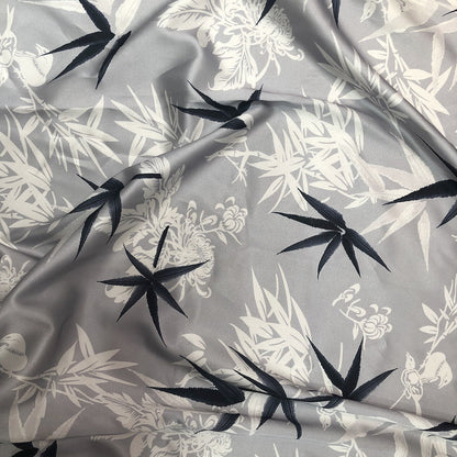 Bamboo Print Satin Fabric: 59"W Polyester Blend, Dressmaking Material
