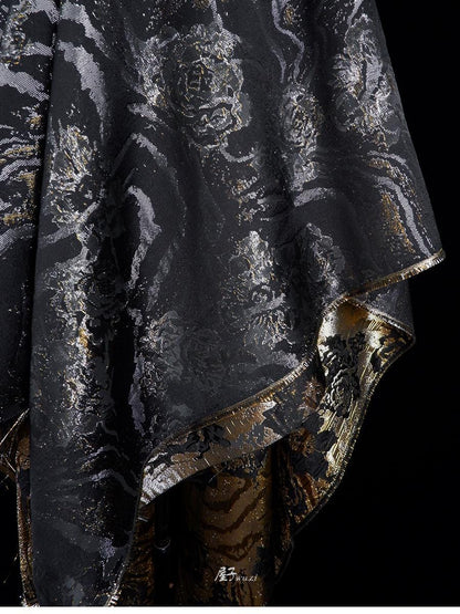 Gold & Silver Rose Polyester Fabric: Shiny Designer Material, 45"W
