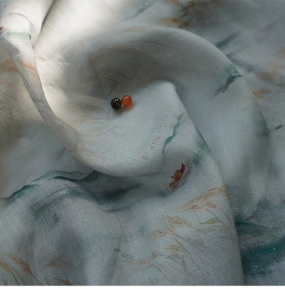Ramie Fabric: Fengshui Drawing, Soft Home Textile (55"W)