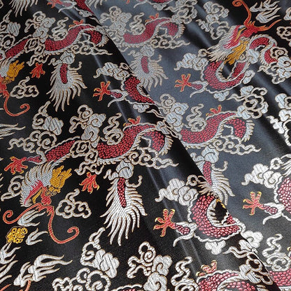 Dragon Brocade Fabric: Colorful Jacquard Satin, Home Decor (35"W)