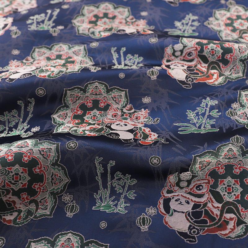 Panda Brocade Fabric: Blue Silk Blend, Cheongsam Qipao Material (58" Wide)