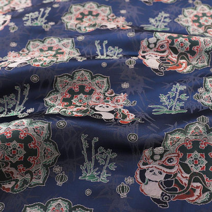 Panda Brocade Fabric: Blue Silk Blend, Cheongsam Qipao Material (58" Wide)