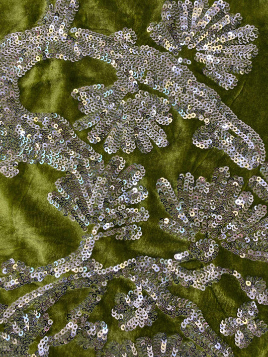 Velvet Embroidery Fabric: Beaded Pillar Design, 43"W Designer Material