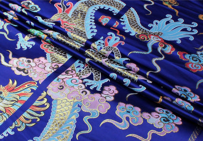 Double Dragon Brocade Fabric: Chinese Wedding Cheongsam Silk Rayon (28"W x 33.5"L)