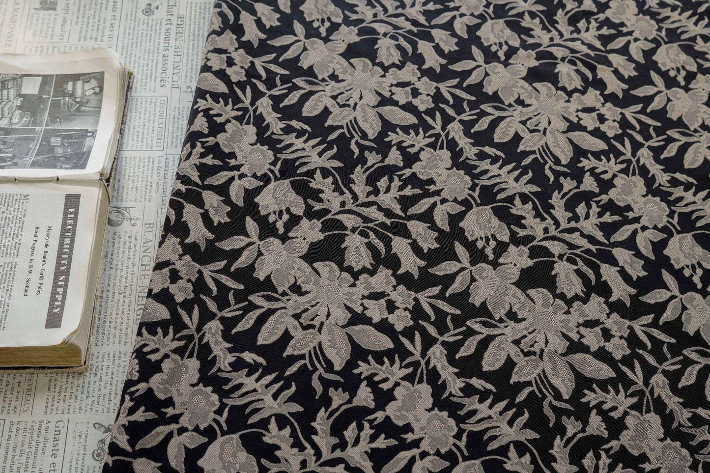 Black Floral Jacquard Fabric: Luxury Woven Dress Material (55" Wide)