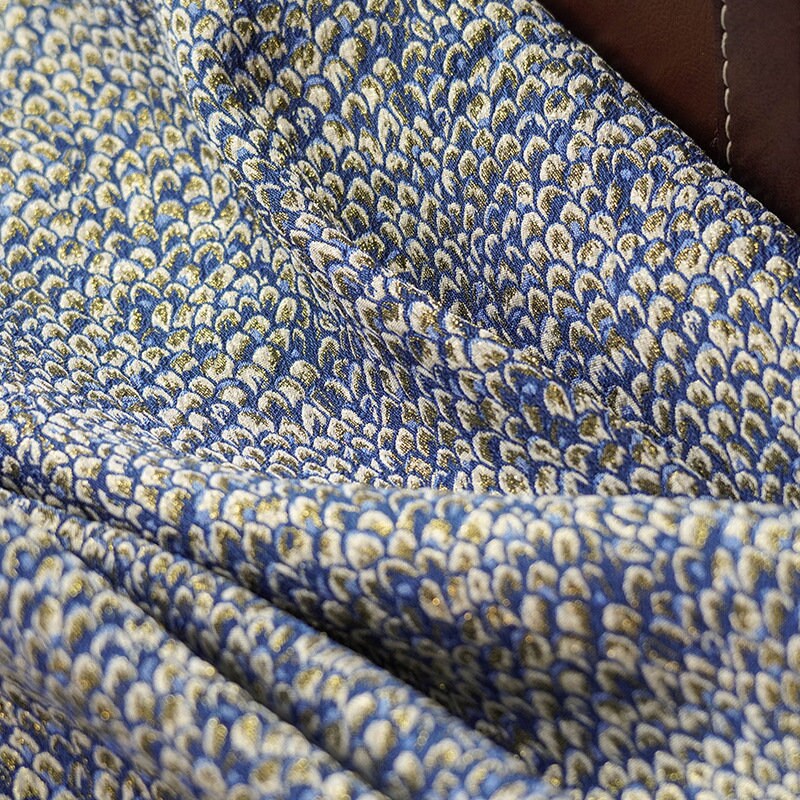 Metallic Damask Jacquard Fabric: 3D Fish Scale Texture, 53" Wide