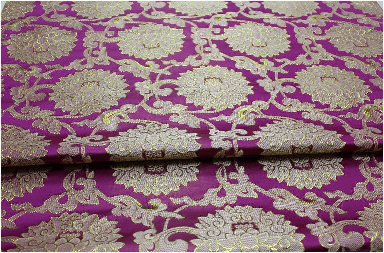 Tissu brocart de soie à motif de lotus : décoration chinoise rétro, matelassage, costume - 75 cm de large