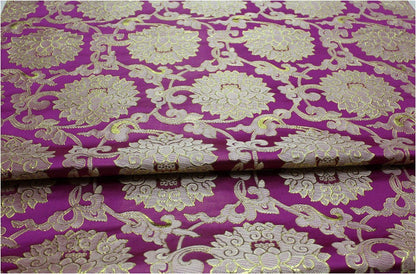 Tissu brocart de soie à motif de lotus : décoration chinoise rétro, matelassage, costume - 75 cm de large