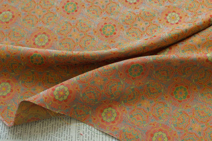 Tissu jacquard à médaillon vintage orange : fil teint à volutes arabesques, largeur 150 cm