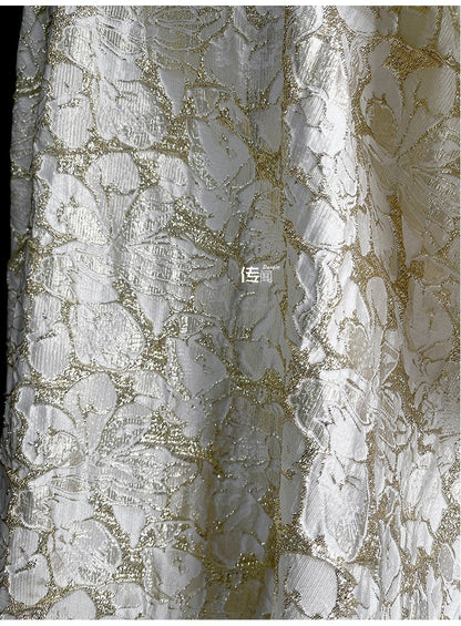Gold Embossed Jacquard Fabric: 53"W Floral Upholstery Fabric