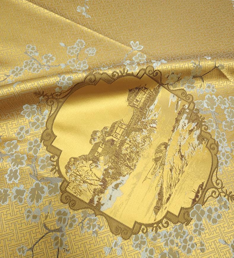 Tissu satiné damassé métallisé : jacquard à texture 3D, 150 cm de large