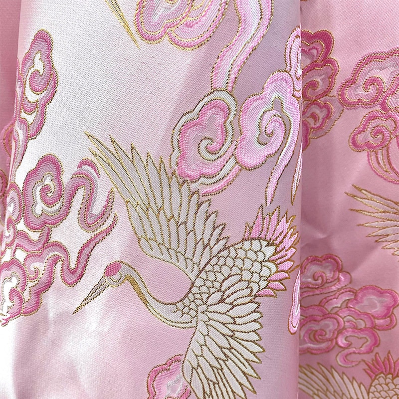 Pink Crane Brocade Fabric: 59"W Jacquard Satin Cheongsam Sewing Fabric