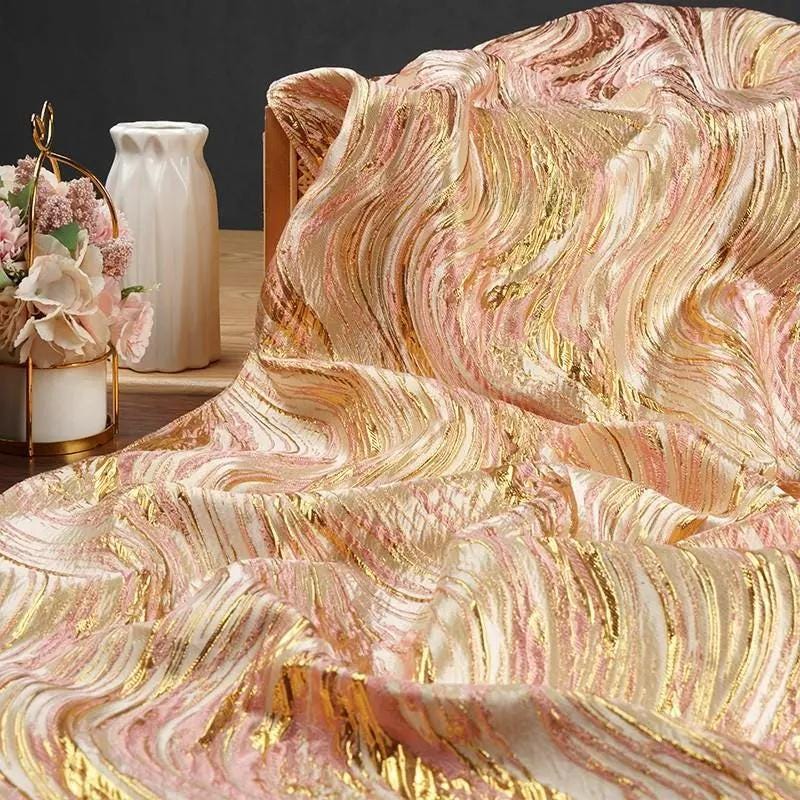 Gold Thread Jacquard Fabric: Universe Galaxy Design, 56" Wide