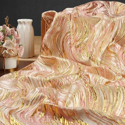 Gold Thread Jacquard Fabric: Universe Galaxy Design, 56" Wide