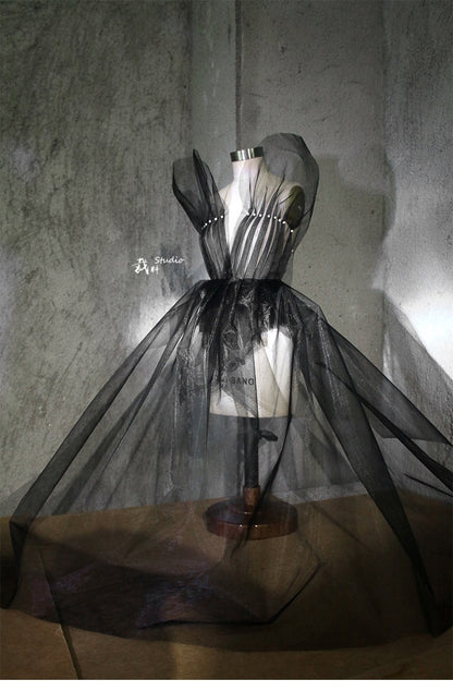 Black Organza Fabric: Sheer Glossy Mesh, Dress Skirt Material