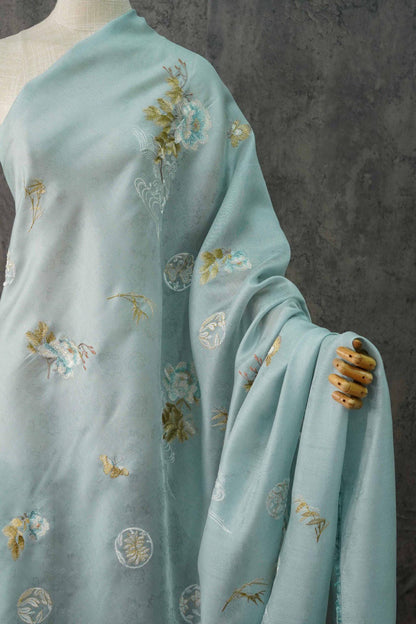 Embossed Flower Embroidery Organza Fabric: 59"W Silk Dress Material