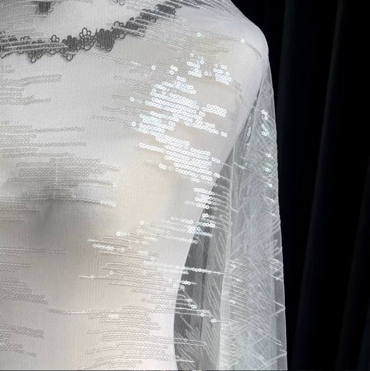 Tissu en maille pailletée, 150 cm de large, polyester transparent, pour costumes et décorations de mariage